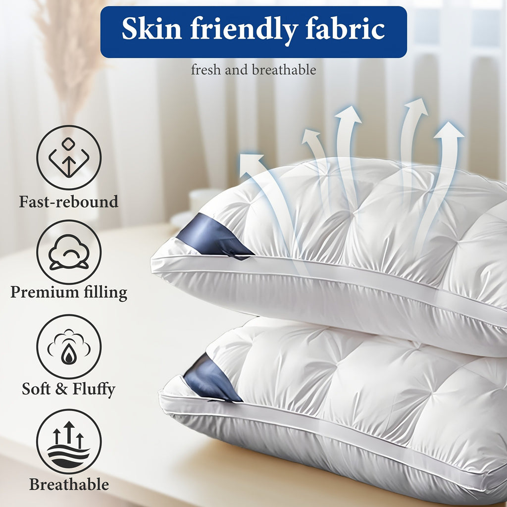 2pcs Luxury Hotel Pillows - Ultra Plush Heavyweight Bed Pillows with Slow Rebound & Neck Support | All-Season Cooling Pillows for Side, Back And Stomach Sleepers | Non-Flattening Plush Comfort Design