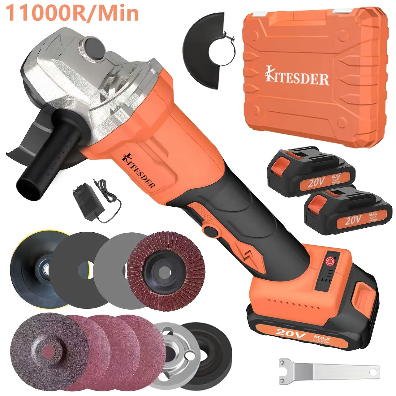 Brushless Cordless Angle Grinder 4-1/2 Inch, 20V Variable Speed 9000-11000 RPM with Digital Display, 2×2.0Ah Batteries Included, Electric Grinder Tool for Grinding, Cutting & Polishing