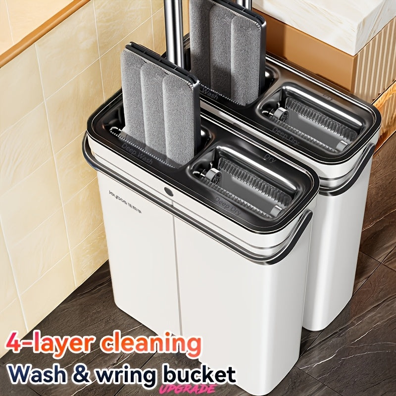 Compact Mop And Bucket Set, Flat Mop And Bucket System, Mop Bucket with Wringer, Hands Free Flat Mop, Wet Dry Mop for Apartment, Wall Mop, 7 Washable Microfiber Mop Pads
