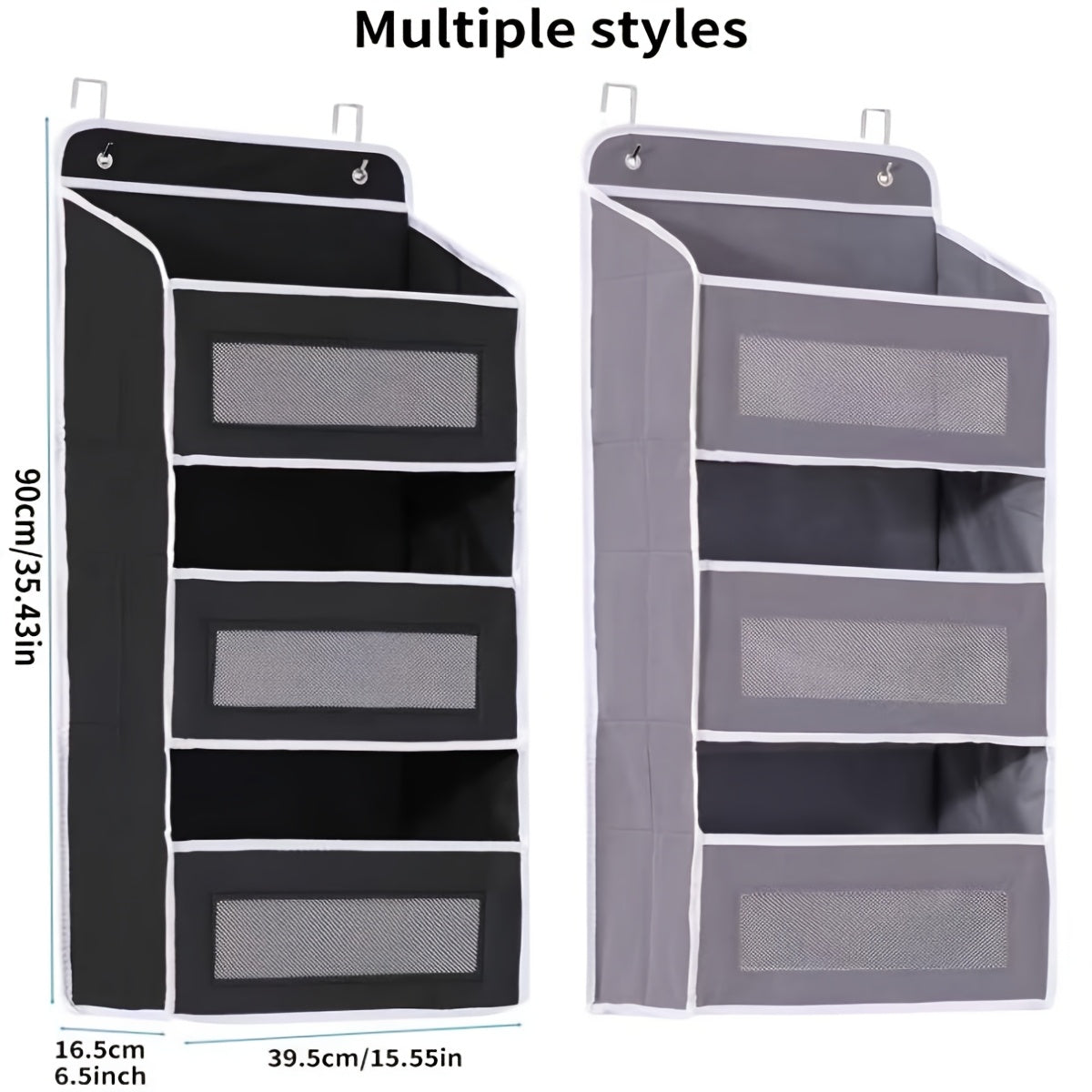 Over Door Storage Rack No Drill – Anti-Slip Door Hanger, 44 lb Capacity, 3 or 5 Tier Space-Saving Organizer for Wardrobe Bathroom Kitchen Dormitory Home (Black/Grey)