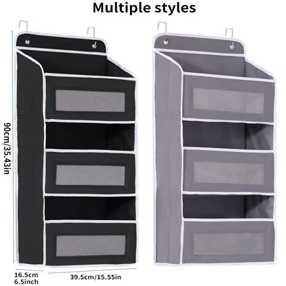 Over Door Storage Rack No Drill – Anti-Slip Door Hanger, 44 lb Capacity, 3 or 5 Tier Space-Saving Organizer for Wardrobe Bathroom Kitchen Dormitory Home (Black/Grey)