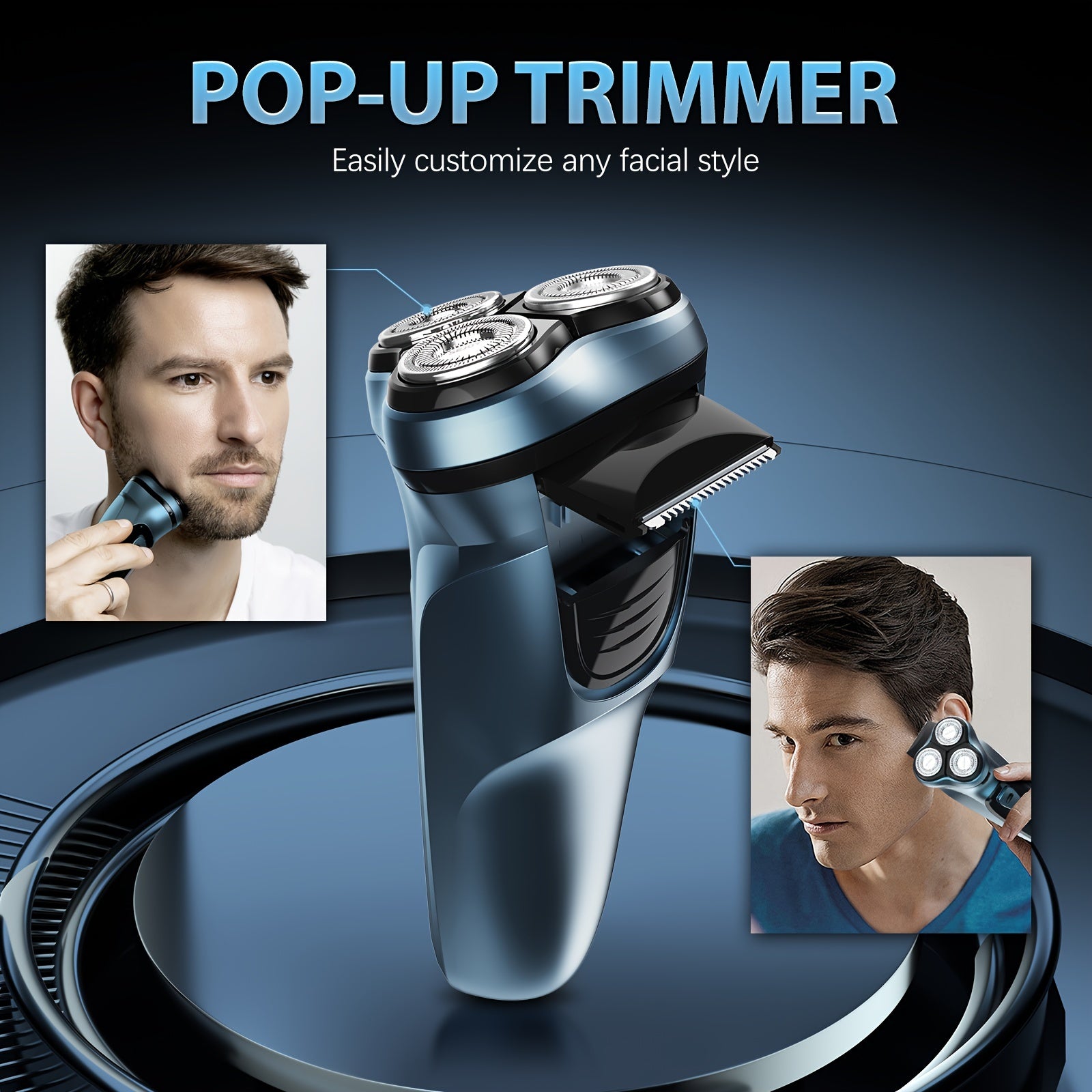 Cordless Electric Shaver for Men: Wet And Dry Rotary Shaver - Quick USB Charging & Gentle on Skin - Includes Pop-Up Trimmer & Precision Blades, Rapid Charging, Ideal Gift