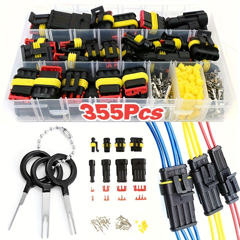 355pcs of Automotive Electrical Connector Terminals, Sturdy 1/2/3/4 Pin Wire Plugs for Vehicle Repair And Upkeep - Easy to Install And Operate