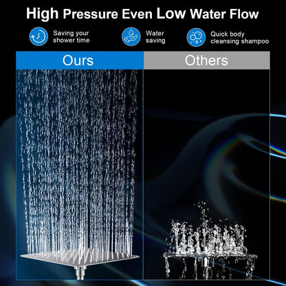 Rainfall Shower Head & Handheld Combo with Extension Arm – High Pressure 5-Setting Anti-Leak Shower System, Height & Angle Adjustable, Chrome 10-Inch & Matte Black 12-Inch Options