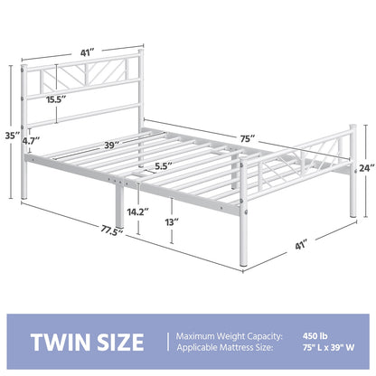 Metal Platform Bed Frame Twin Full Queen with Arrow Headboard Footboard No Box Spring Needed Underbed Storage - ALDEN DESIGN Minimalist Bed, White Black, Canada