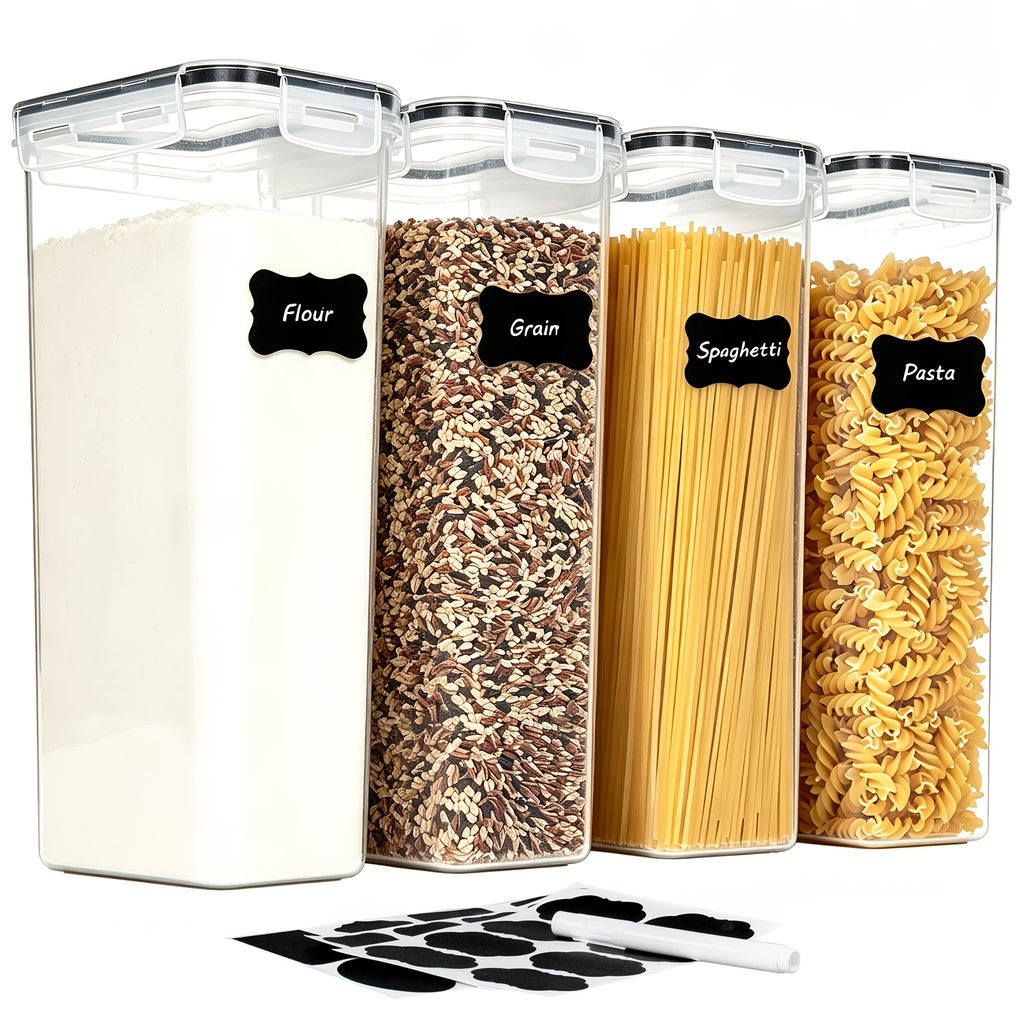 Airtight Food Storage Containers with Lids, 4pcs 94.68oz Pasta Containers for Pantry Organization and Storage, Kitchen Organization for Spaghetti, Flour, Sugar and Noodles, Black