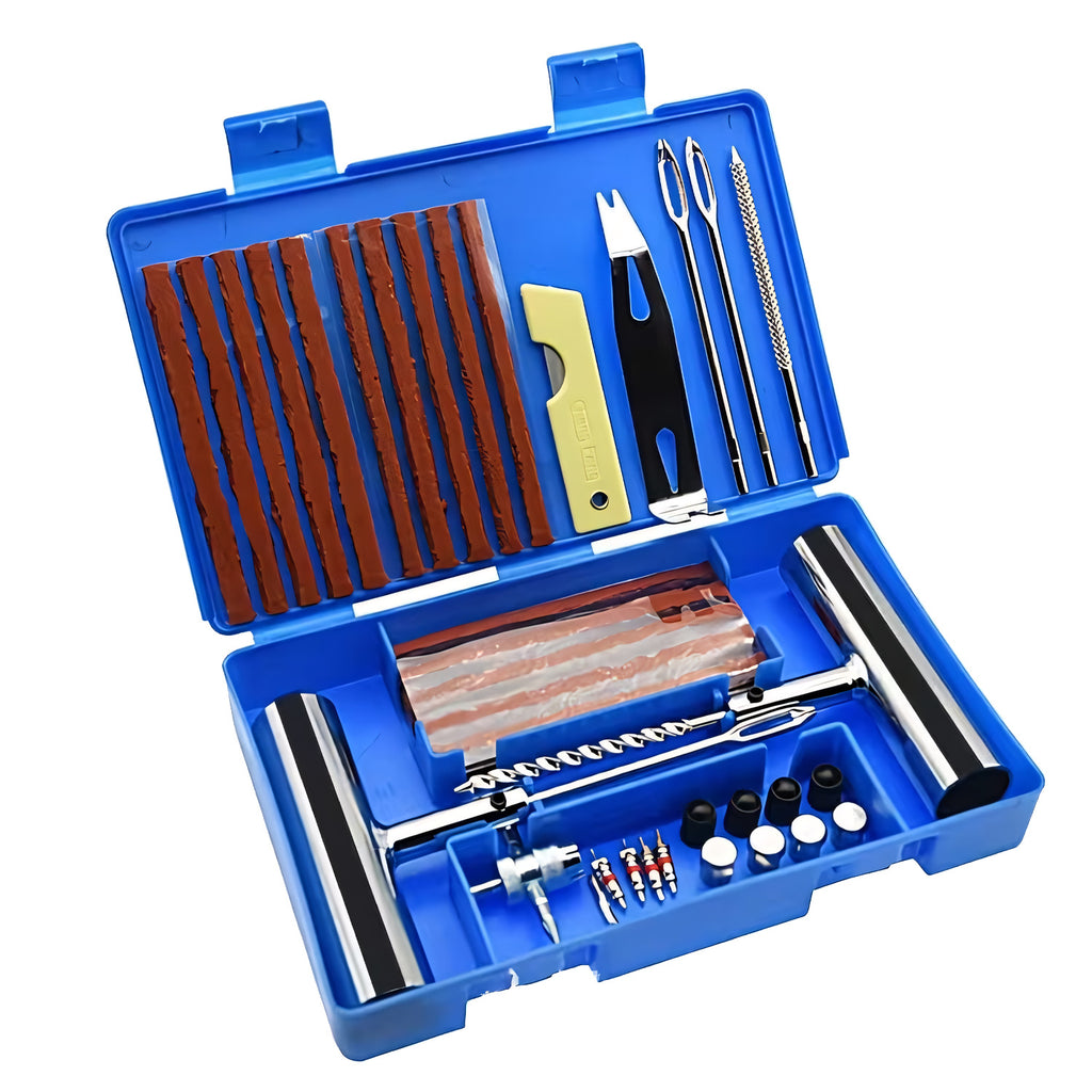 Tire Repair Tool Set Kit, Heavy duty Puncture Plug and Patch Tools Set with Reamer, Insertion Tools, Tire Plugs and Accessories for Car, Motorcycle, Truck, ATV, Tractor, RV, SUV, UTV and Trailer Flat