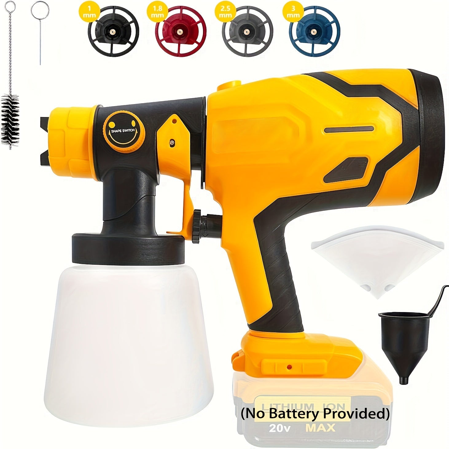 HVLP Cordless Paint Sprayer 600W Motor - Compatible with 20V MAX Battery, 4 Nozzle Sizes & 3 Spray Patterns, Adjustable Flow, Copper Nozzles for Indoor & Outdoor Walls, Furniture & Fences (Tool Only)