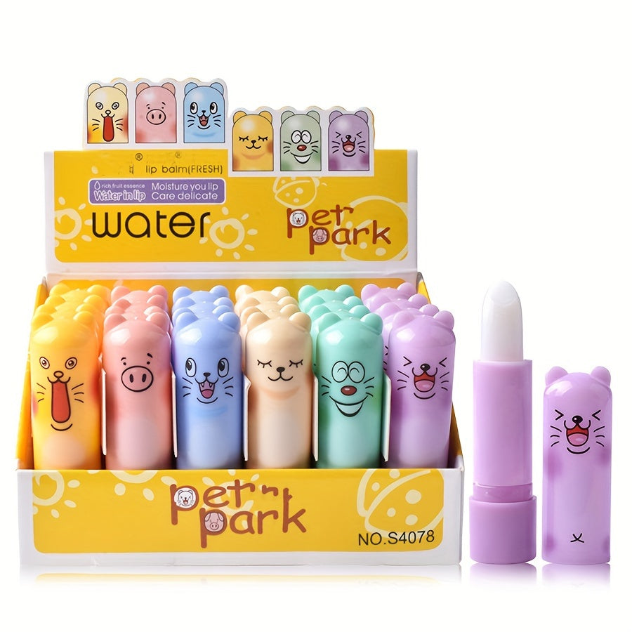 24pcs Box Set of Cute Lip Balm - Moisturizing and Long-Lasting, Hypoallergenic, Glossy Finish, Suitable for All Skin Types, Main Ingredients: Minerals and Plant-Based Squalane