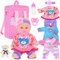 12 Inch Baby Doll And Additions-Reborn Baby Dolls Real Life Baby Dolls with 3 Sets Clothes, Backpack, Pacifier, Bottle.Halloween Christmas Gifts