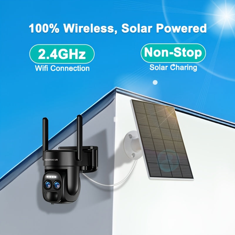 2K Solar Security Camera 6MP PTZ Dual Lens WiFi, Color Night Vision, Spotlight, PIR Motion Detection, 2-Way Audio & Alarm — Wireless Outdoor Surveillance Canada