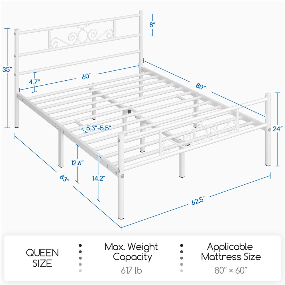 Scroll Metal Bed Frame with Headboard & Footboard – Space-Saving Iron Platform Bed, No Box Spring Needed, Twin Full Queen, Black or White, for Bedroom Guest Room Dorm – ALDEN DESIGN