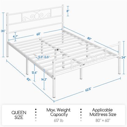 Scroll Metal Bed Frame with Headboard & Footboard – Space-Saving Iron Platform Bed, No Box Spring Needed, Twin Full Queen, Black or White, for Bedroom Guest Room Dorm – ALDEN DESIGN