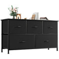 EUNOS Chest Of Drawers White with 5 Drawers Made Of Fabric, Sideboard with Wooden Top, Cupboard Wide for Living Room, Hallway, Dresser Cabinet, Kitchen Cabinet