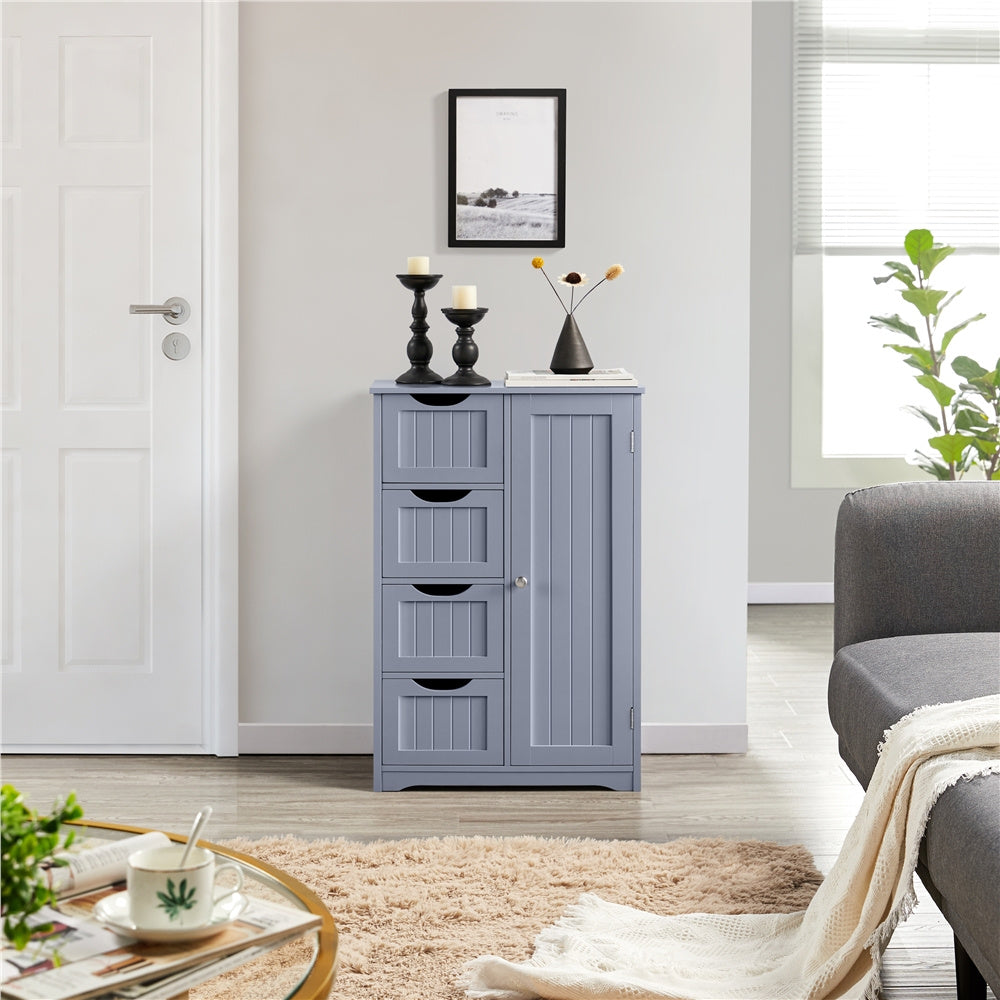 ALDEN DESIGN Bathroom Cabinet, Modern Wooden Bathroom Cabinet with 4 Drawers & Cupboard, Freestanding Wooden Storage Organizer for Kitchen, Living Room, Entryway, Furniture for Home, White/Gray
