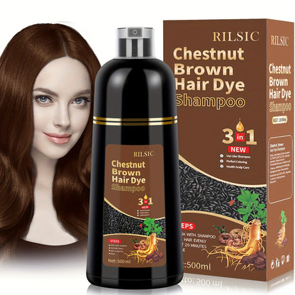RILSIC 3-in-1 Herbal Hair Dye Colour Shampoo – Instant Natural Hair Colouring in Minutes for Women & Men | 16.91oz Halloween & Everyday Gift