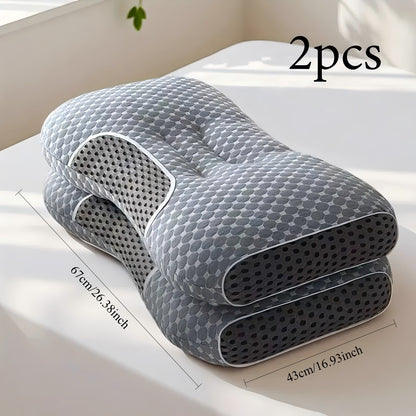 Knitted Ergonomic Pillow 1100G Filling – 9-Hour Neck Support, Hypoallergenic Removable Washable Cover, Breathable Moisture-Wicking | Bedroom Decorative Cushion for All Seasons | 1pc & 2pc | White & Grey | ShopVora CA