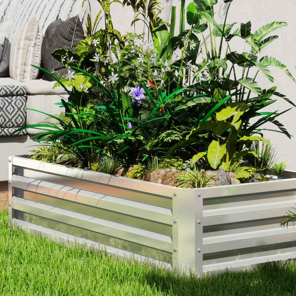 Outsunny 4' x 2' x 1' Raised Garden Bed, Galvanized Planter Box Silver