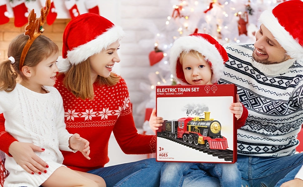 Electric Train Set for Kids with Lights & Sound – Steam Locomotive Engine with Tracks, Classic Christmas Birthday Toy Gift for Boys and Girls