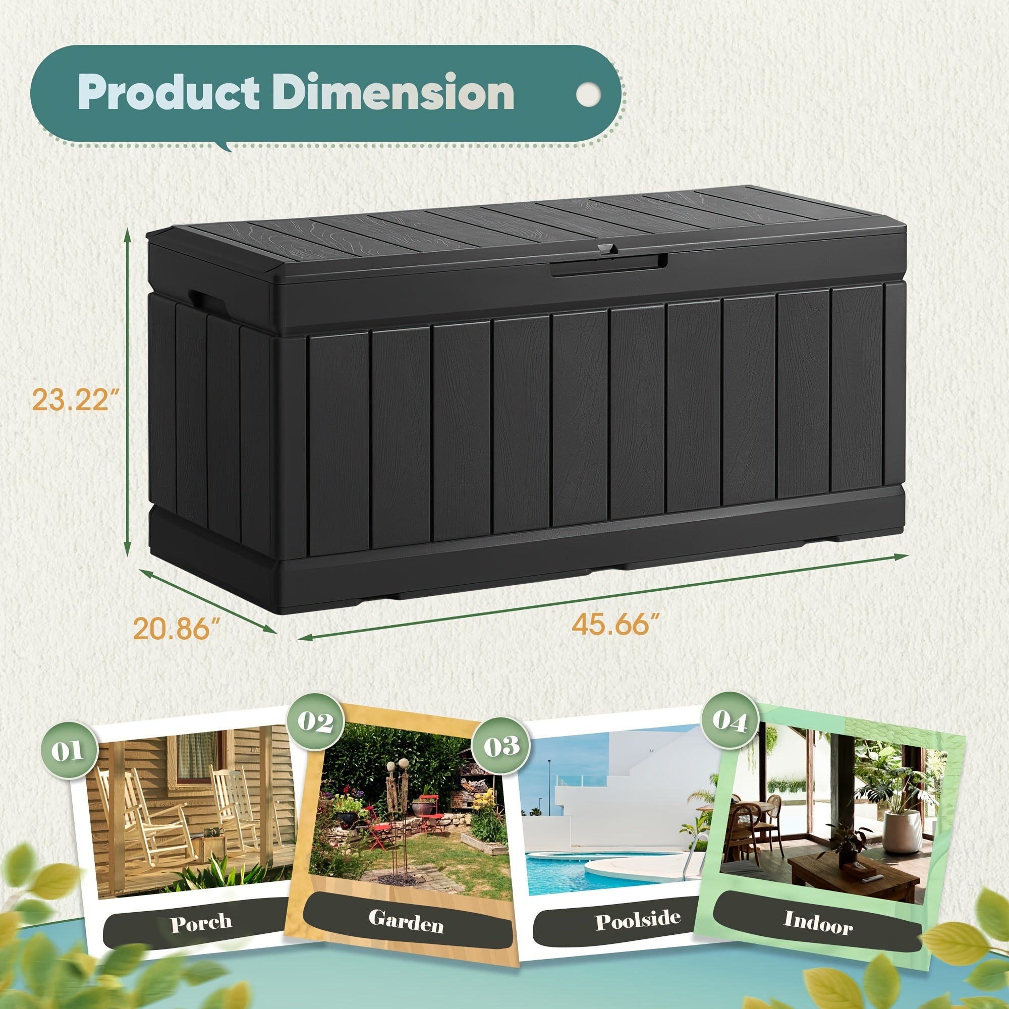 88 Gallon Resin Deck Box Outdoor Lockable Storage Box, Waterproof Large Cushion Storage Bench For Patio, Backyard, Pool Supplies, Sports Equipment, Box, Cabinet, Rack for Outdoor Storage