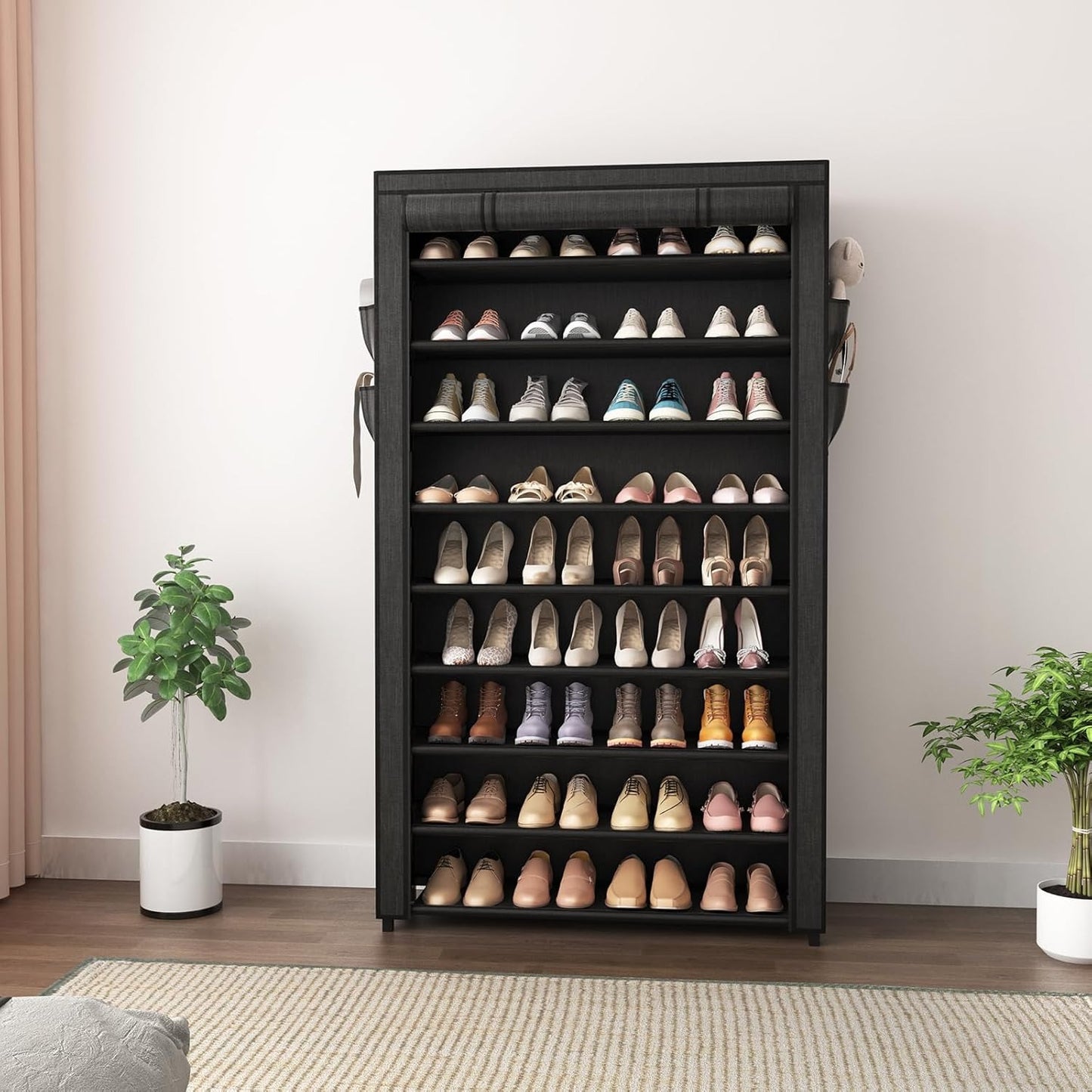 10-Tier Covered Shoe Rack Organizer 40-50 Pairs – Large Capacity Vertical Shoe Shelf with Cover for Closet Entryway Dorm Bedroom Canada