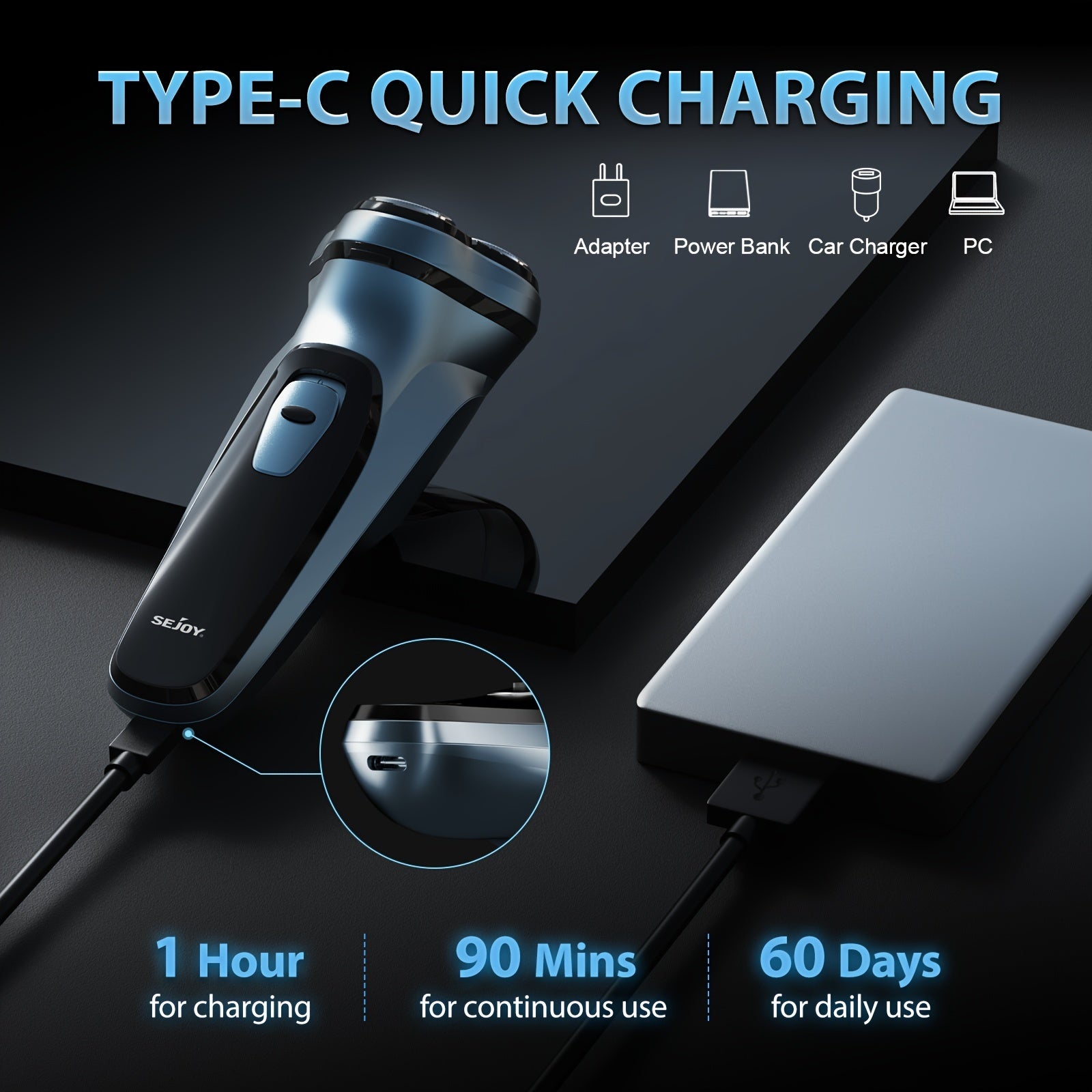 Cordless Electric Shaver for Men: Wet And Dry Rotary Shaver - Quick USB Charging & Gentle on Skin - Includes Pop-Up Trimmer & Precision Blades, Rapid Charging, Ideal Gift