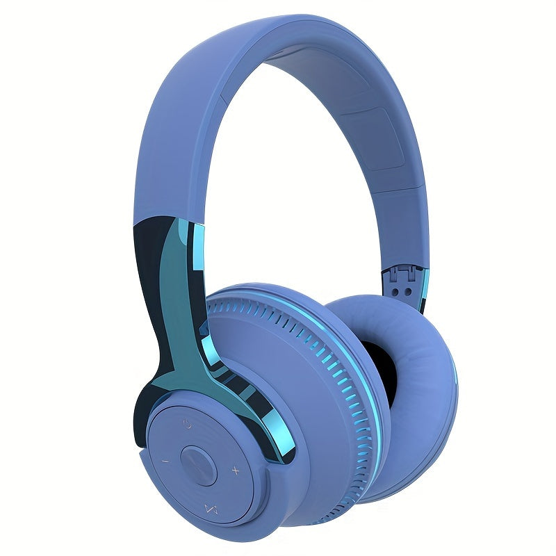 Wireless Over-Ear Headphones 24H Playtime with Mic FM Radio LED Light TF Card AUX Foldable for Travel Home Office PC