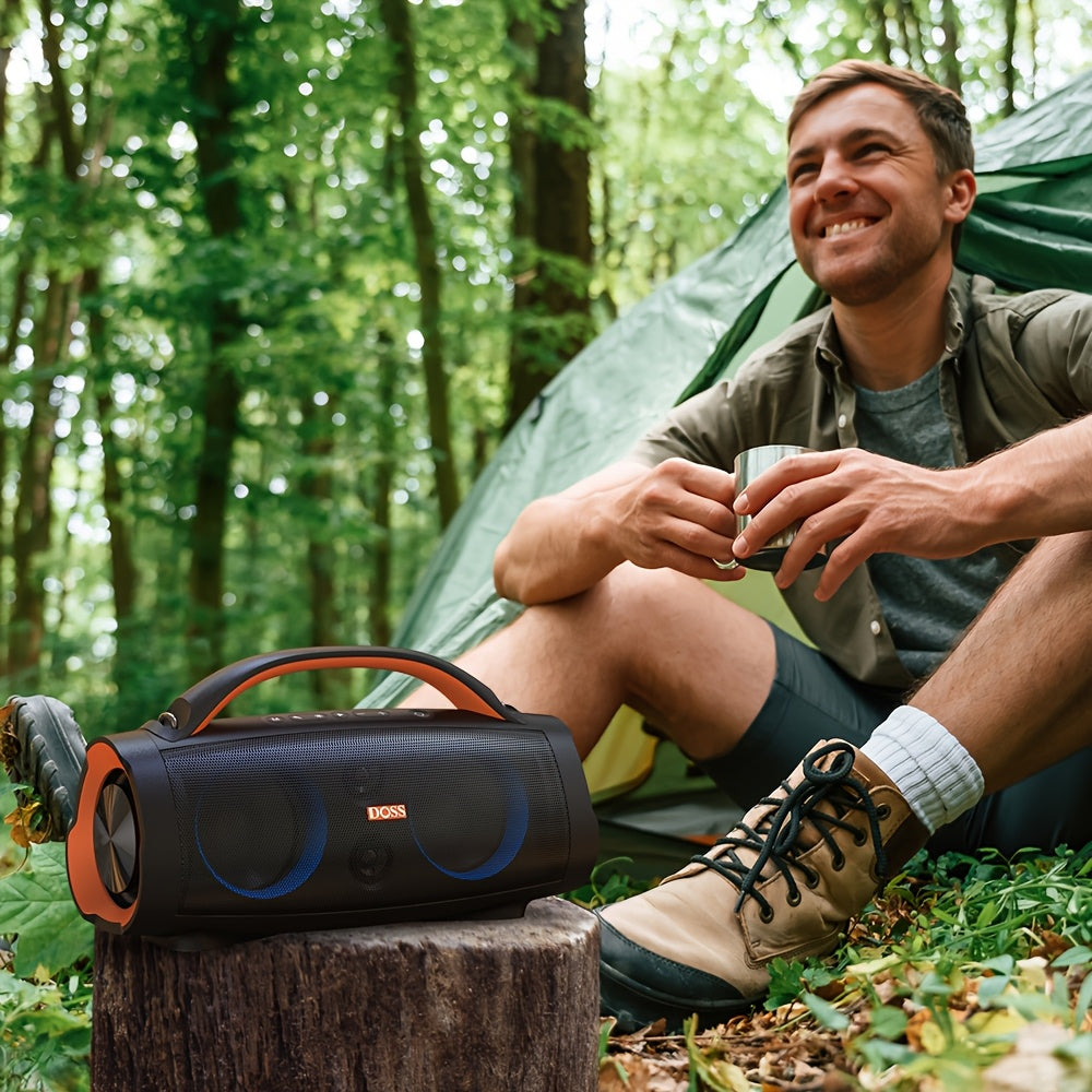 DOSS 100W Outdoor Bluetooth Speaker BT 5.3 – Party-Sync LED Lights, Extra Bass, 20H Playtime, 10400mAh Power Bank, Wireless Stereo Pairing, Camping Pool Beach