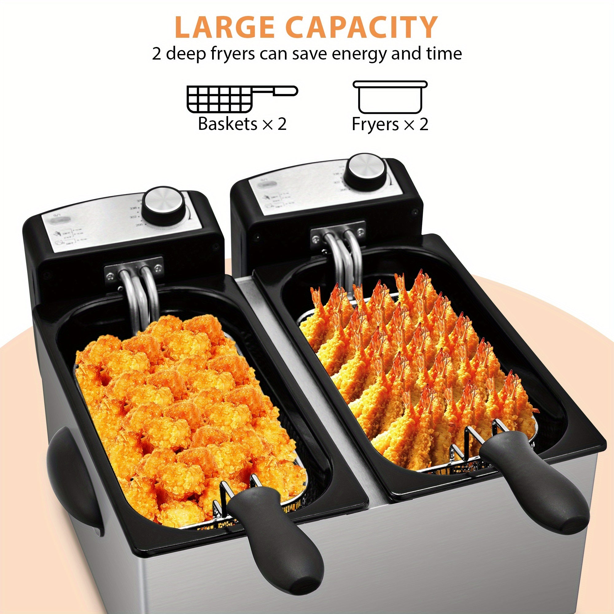 Electric Deep Fryer with Basket 84.5oz / 1.59gal – Stainless Steel, Adjustable Temperature & Timer, Odor Filter Lid, Easy Clean, Perfect for Fried Chicken, Fish, Fries & Donuts