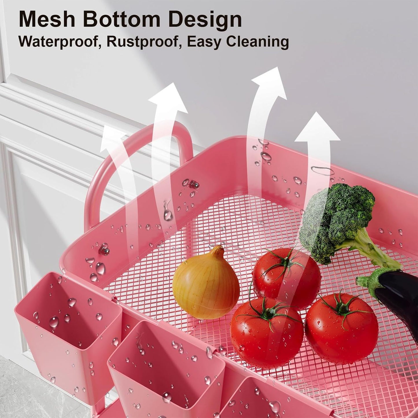 3-Tier Rolling Storage Cart with Lockable Wheels - Metal Mesh Utility Cart 15kg Per Shelf, 360 Degree Casters, Hanging Baskets and Hooks, for Kitchen Bathroom Garage Classroom Craft Canada