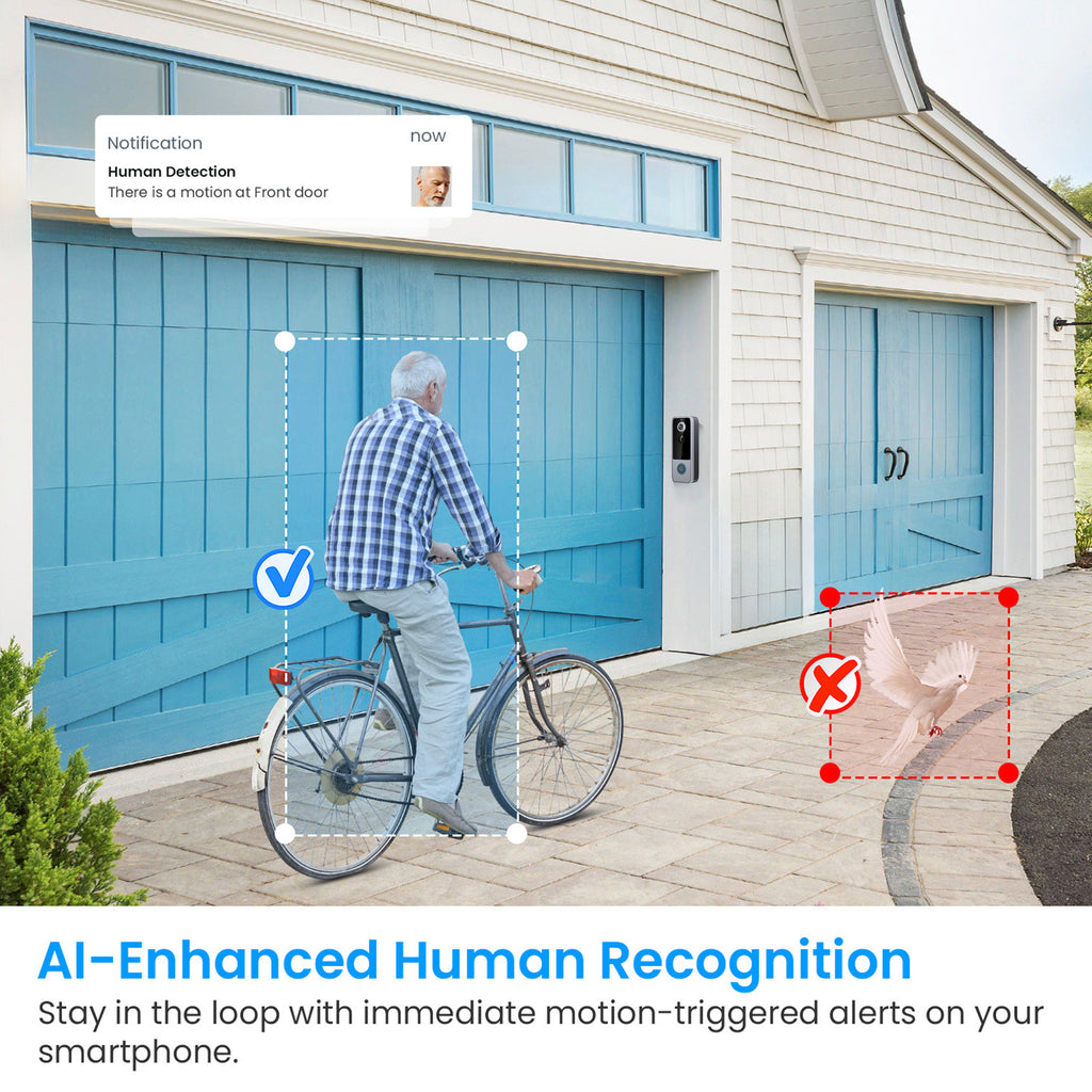 Video Doorbell, Wireless Smart Doorbell, Battery, Standby Time 180 Days, AI Face Recognition And Motion Detection, 1080P HD Video Shooting, Active Wake-Up Doorbell, with Night Vision, Two-Way Audio, Free Storage of Pictures