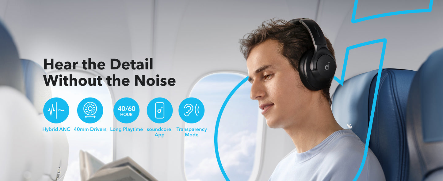 Active Noise Cancelling Headphones Soundcore Anker Q20i Wireless Over-Ear, 40H ANC Playtime Hi-Res Audio Big Bass Transparency Mode App Control – Travel Headphones Renewed | Canada