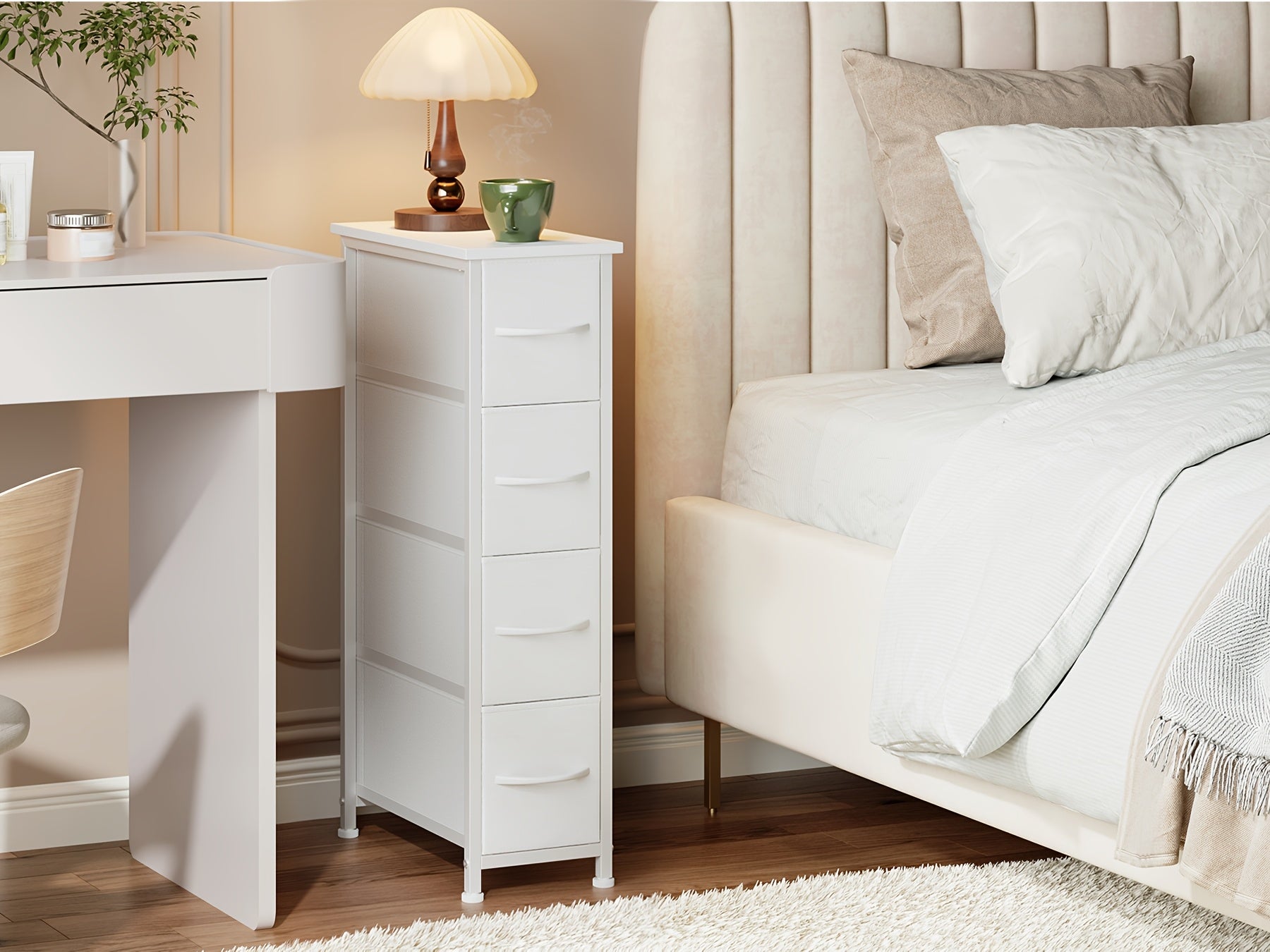 EUNOS Narrow Dresser with 4 Drawers, Slim Storage Chest Of Drawers with Removable Fabric Drawers for Closet Small Spaces Bathroom Bedroom Laundry, Mounted Closet Systems