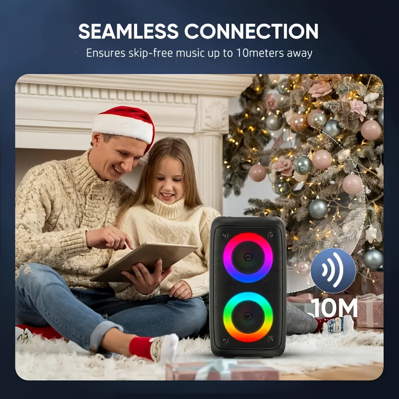 Party Bluetooth Speaker with Microphone & Disco Light – Large Subwoofer Wireless Speaker, TWS Stereo, TF/AUX/MIC Support, Outdoor & Indoor Use, Birthday & Event Gift – Black
