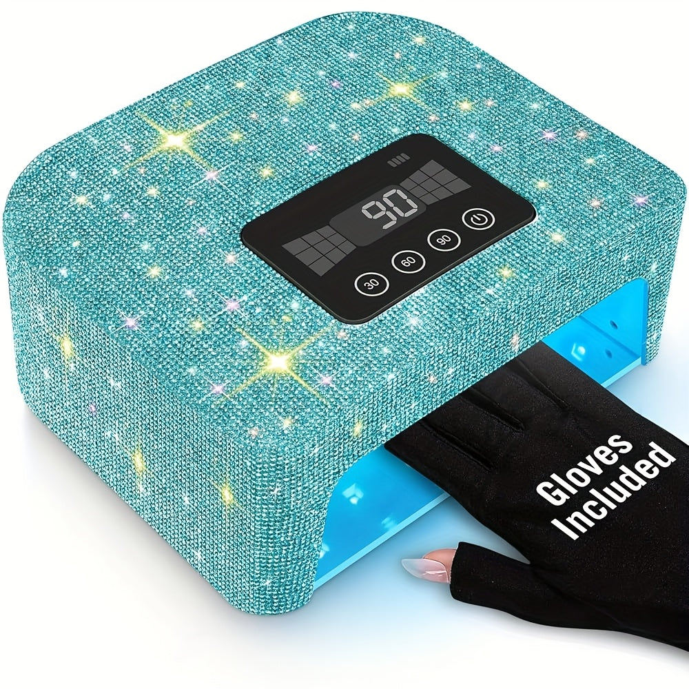 Cordless Nail Lamp, Rechargeable Light for Gel Nails, LED Nail Lamp with 4 Timer Modes, Gel Nail Light Decorate with Sparkling Nail Rhinestones