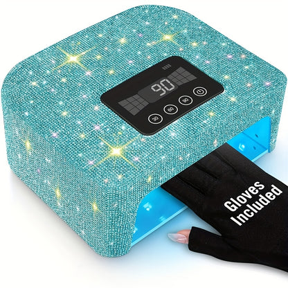 Cordless LED Nail Lamp for Gel Nails – Rechargeable UV Light with 4 Timer Modes, Smart Sensor & Sparkling Rhinestone Design for Salon-Quality Home Nail Art
