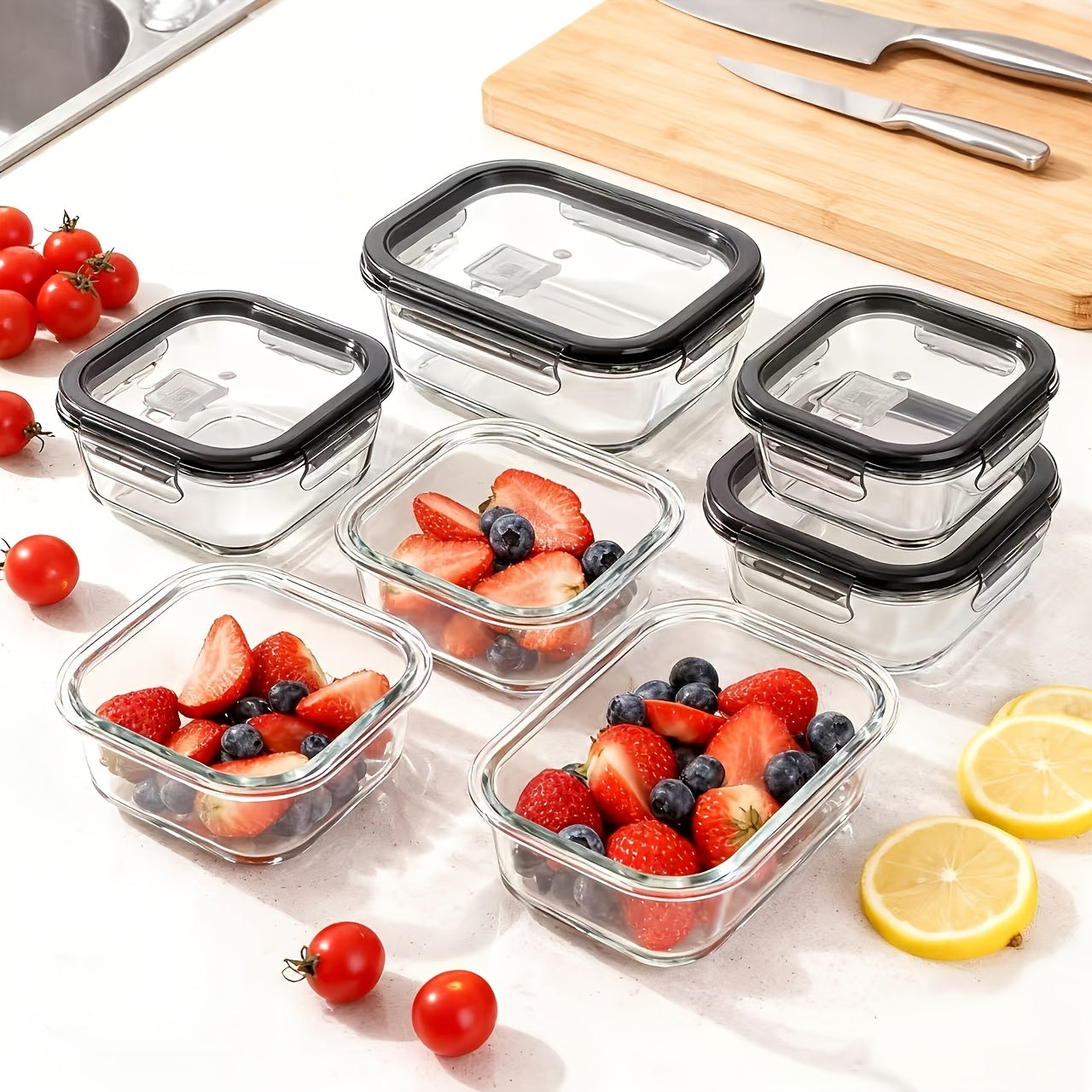 12 Piece Glass Food Storage Containers with Lids - Borosilicate Airtight Meal Prep Containers, Leak-Proof BPA-Free, Microwave Freezer Dishwasher Safe, Stackable Glass Lunch Containers