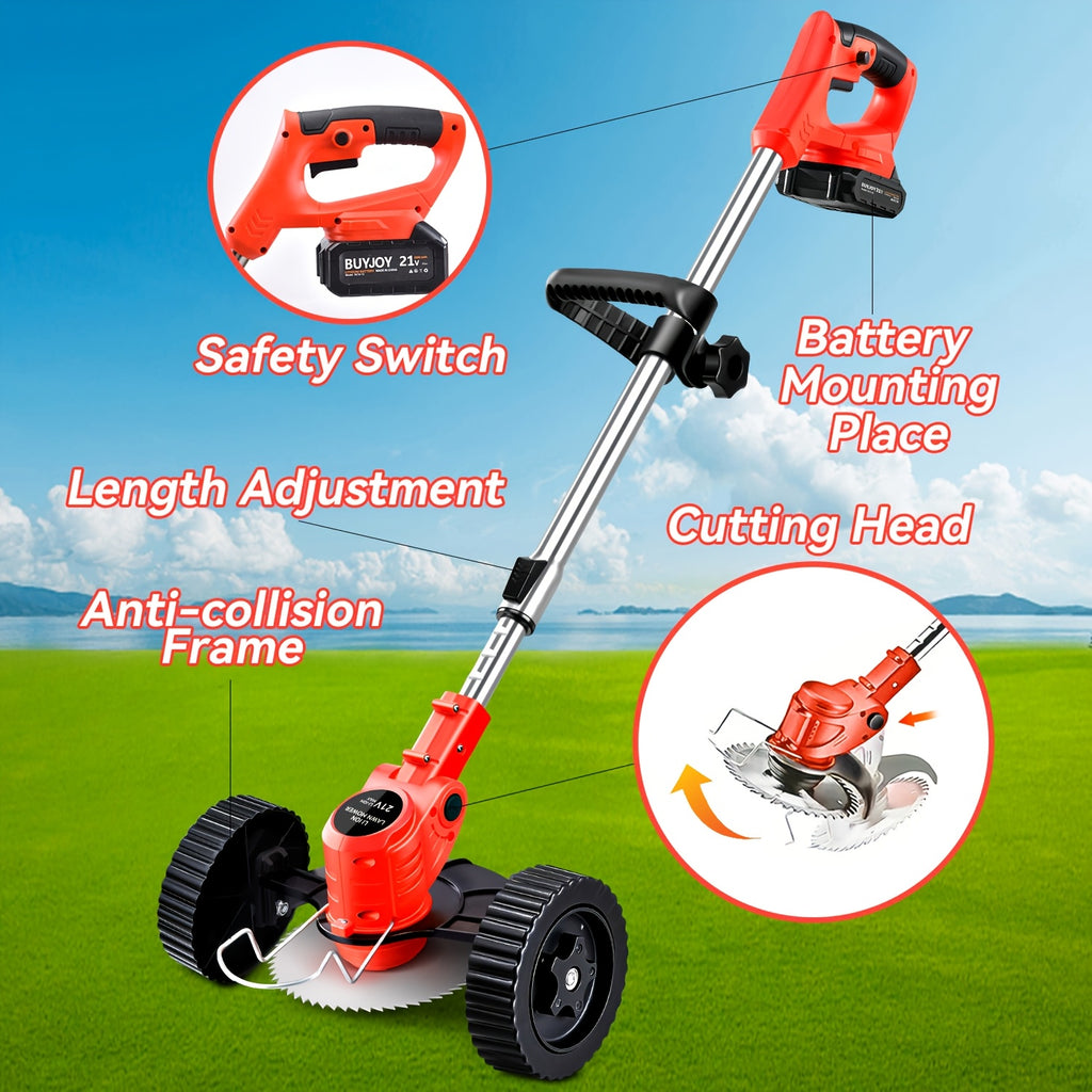 3-in-1 Cordless String Trimmer Lawn Mower & Brush Cutter with Dual Battery, Multiple Blade Types & Wheeled Design – Lightweight Electric Weed Eater for Lawn, Garden & Yard Trimming, Great Father's Day Gift