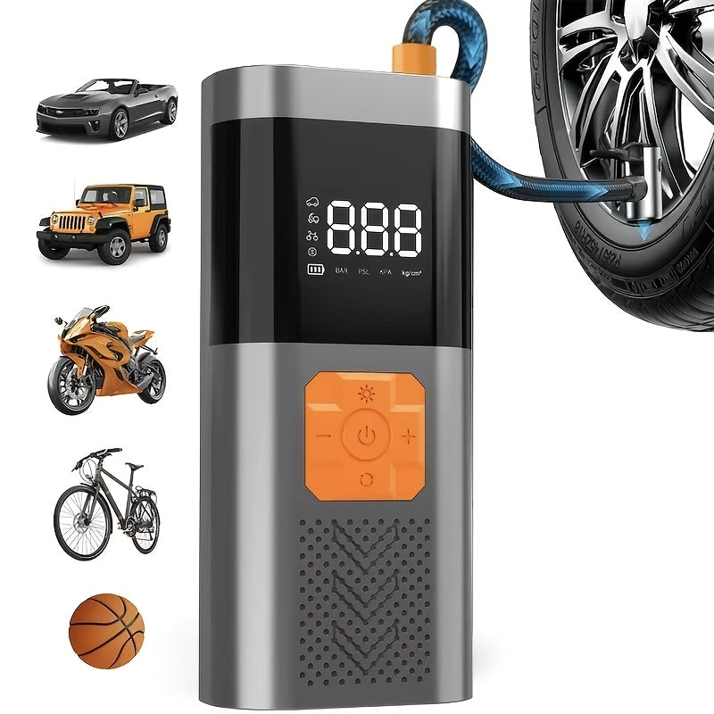 Cordless Digital Air Pump Portable Tire Inflator, One-Button Auto Inflate & Deflate for Car Tires Basketballs Swimming Rings, Fast Charging Wireless Air Compressor with LED Display