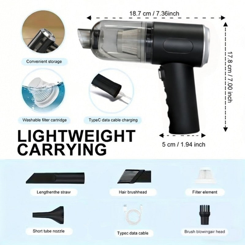 Mini Wireless Rechargeable Handheld Vacuum Cleaner for Car, Home & Office — 7Kpa Suction, Anti-Tangle, Crevice Tool, Low Noise 40dB, Keyboard & Desk Cleaning, Gift Idea