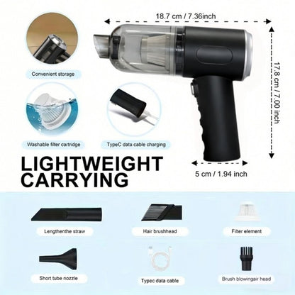 Mini Wireless Rechargeable Handheld Vacuum Cleaner for Car, Home & Office — 7Kpa Suction, Anti-Tangle, Crevice Tool, Low Noise 40dB, Keyboard & Desk Cleaning, Gift Idea