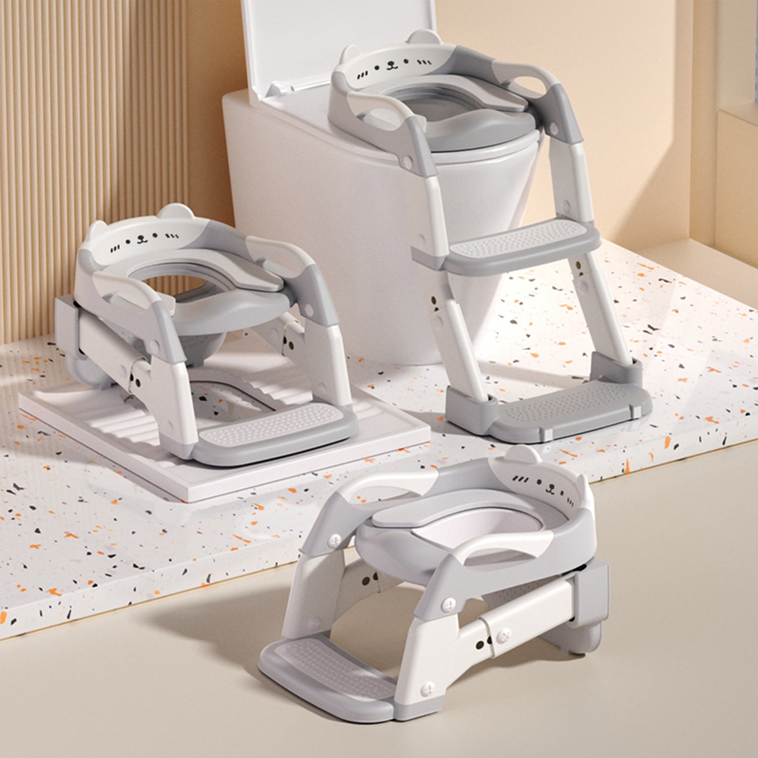 Foldable Potty Training Toilet for Toddlers 3-in-1 with Height Adjustment, Splash Guard, Anti-Slip Steps & Soft Seat – Converts to Real Toilet Seat, Step-by-Step Guide Included – Pink/Lavender, Boys & Girls