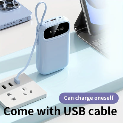 50000mAh Portable Power Bank – Fast Charging for iPhone & Android, 4 Built-In Cables, LED Power Display, Lanyard, Outdoor Emergency Backup Battery (Black/Purple)
