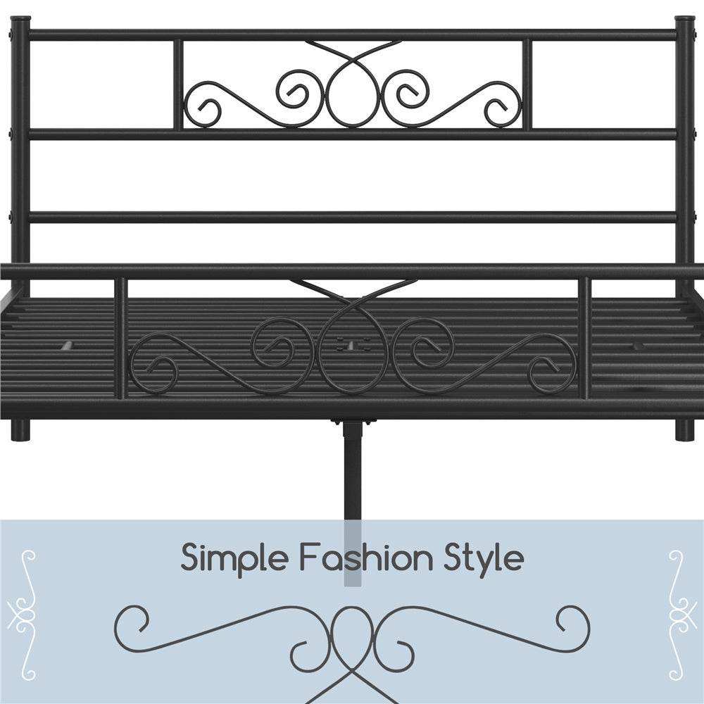ALDEN DESIGN Bed Frame Metal Platform Bed, Space Saving Metal-Framed Bed, Iron Bed Foundation, Graceful Scroll Metal-Framed Bed, Platform Bed with Headboard and Footboard for Bedrooms, Guestrooms, Dormitories, Black/White/Silver, Twin/Full/Queen Size
