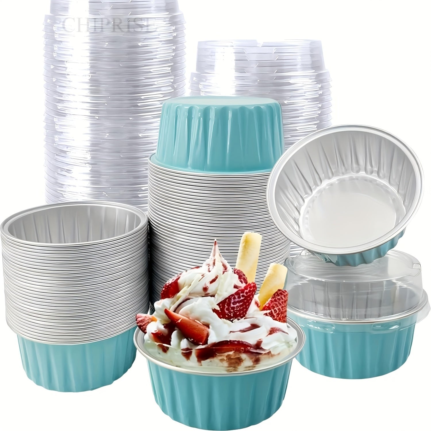 100pcs Of Aluminum Foil Baking Cups (50 Lids+50 Boxes) - Cow Colored Baking Tray Suitable For Weddings, Birthday Parties, Event Catering - Cream Pudding, French Cream Cake, Pancake Molds, High-quality Dessert Boxes, Home Bakers, Party Supplies
