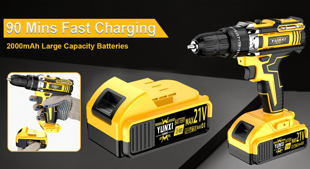 21V Household Multifunctional Cordless Drill, Tool Box Set, Power Tool, Equipped with High-Capacity Battery And Fast Charger, Drill Bit, Toolbox (Optional). Suitable for Gardening, Home Decoration, Outdoor Maintenance, And Handmade Production