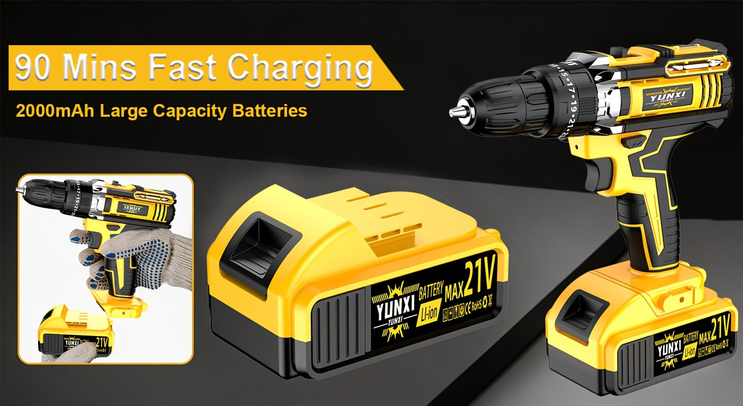 Cordless Impact Drill 21V Combo Kit with Battery & Fast Charger – Multifunctional Power Tool Set with Drill Bits & Toolbox for Home Renovation, Gardening & Outdoor Maintenance