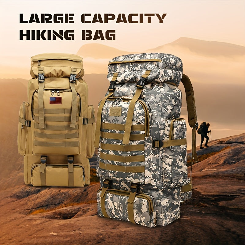 2pcs Set 21.13gal Large Capacity Multifunctional Camouflage Tactical Hiking Backpack with Multiple Compartments And MOLLE System for Outdoor Adventure, Camping, Trekking, And Travel - Durable Oxford Fabric Material, Adjustable Straps for Comfort