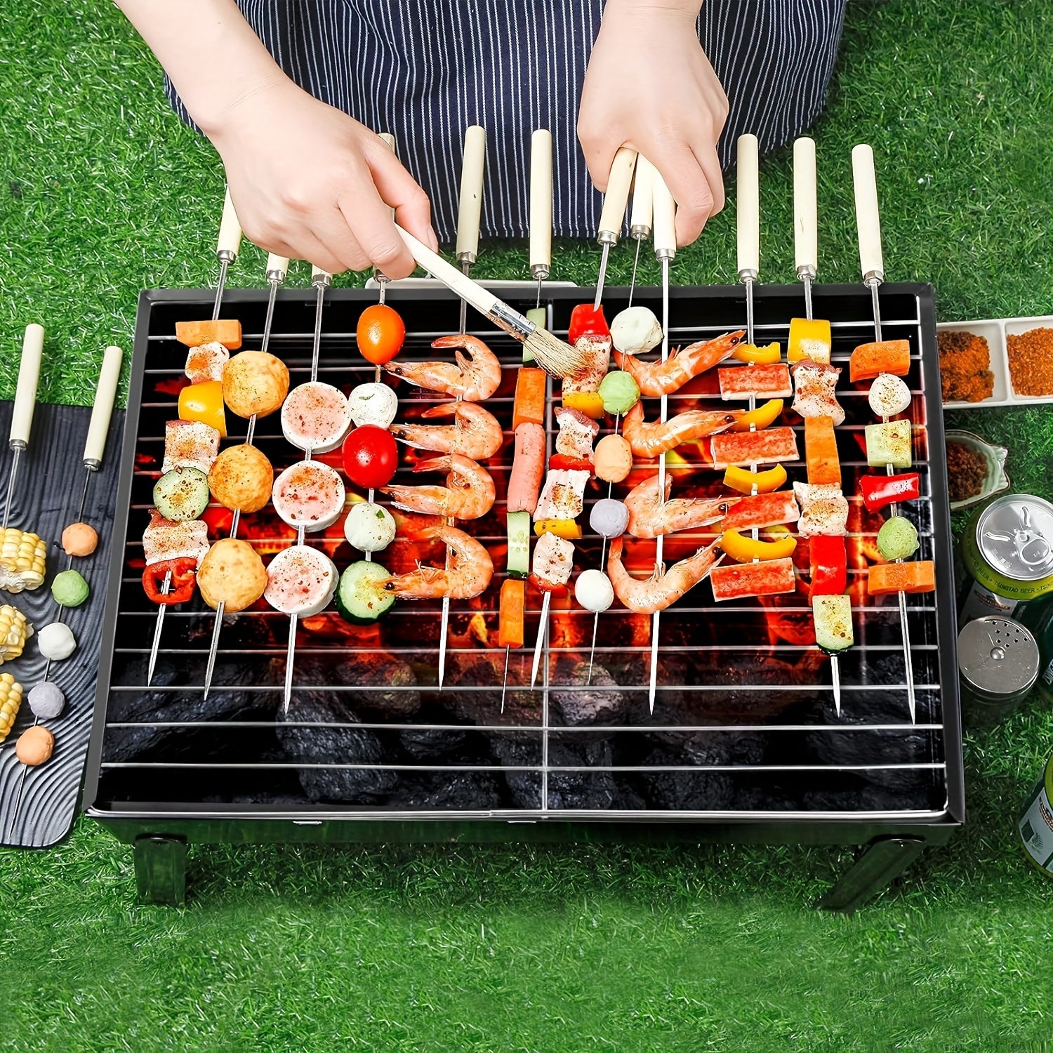 Foldable Portable Charcoal Grill, Tabletop Outdoor Smoking BBQ Grill, Suitable for Outdoor Cooking, Camping, Picnics, and Beach
