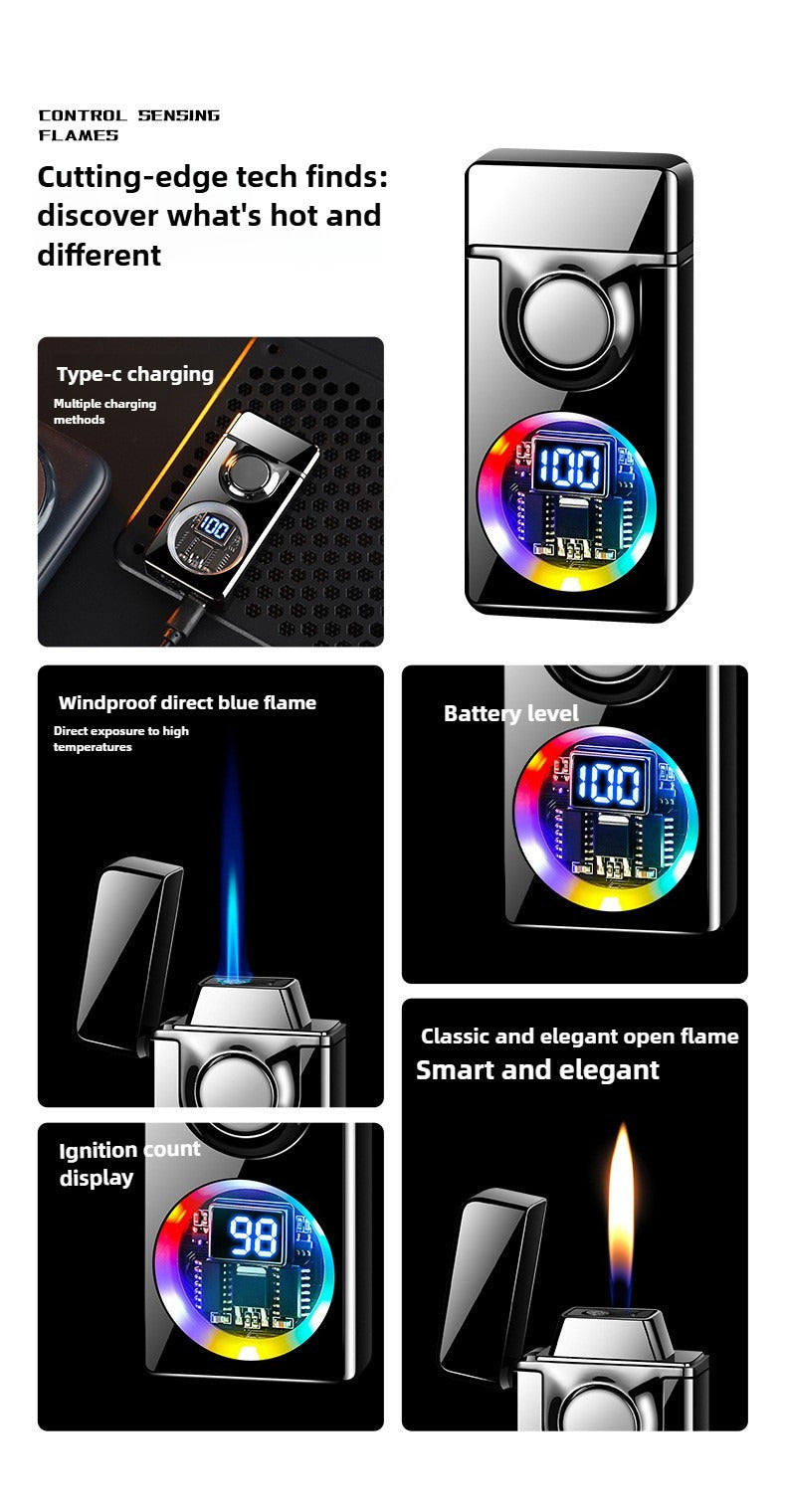 BNMQ Intelligent Voice Control Butane Lighter, 5 Ignition Modes, Visible Transparent Window, Portable Metal Flip Induction Lighter